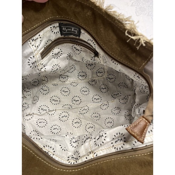NWT Myra Bags Upcycled Canvas Handbag Sel De Mer Beige Fringe Tote Leather - Picture 7 of 16